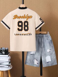 Brooklyn 98 Varsity Tee with Distressed Denim Shorts Set