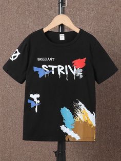 Boys Black “Strive” Graphic T-Shirt with Paint Splash Design