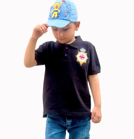 kid’s Brown Polo Shirt with Royal Crest Embroidery